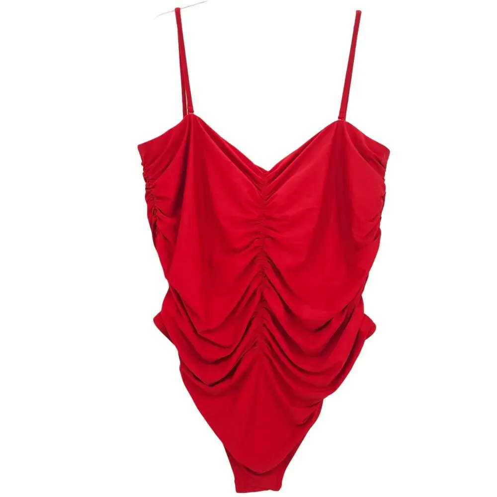 J. Crew Womans size 24 Ruched Sweetheart Neck One Piece Swimsuit Red Cheeky NEW